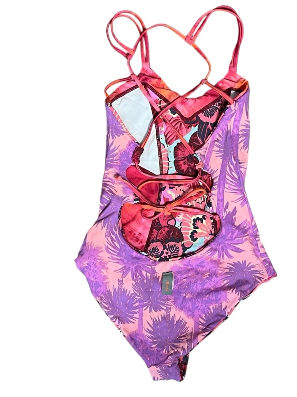 Maaji Reversible One Piece Swimsuit Small Floral Palm Print Cutout Back - Picture 11 of 13